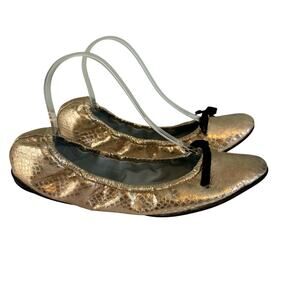 Aera Brigitte Flat Ballet Shoes Womens 42 US 12 Gold Python Vegan Italy NWOT